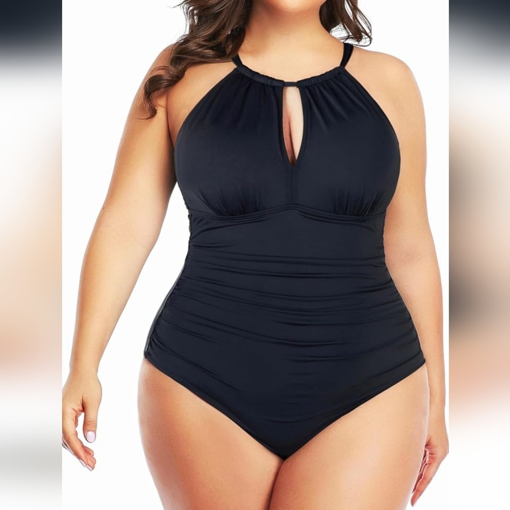 PLUS SIZE Elegant Black Women's Halter  Cut Out Swimsuit